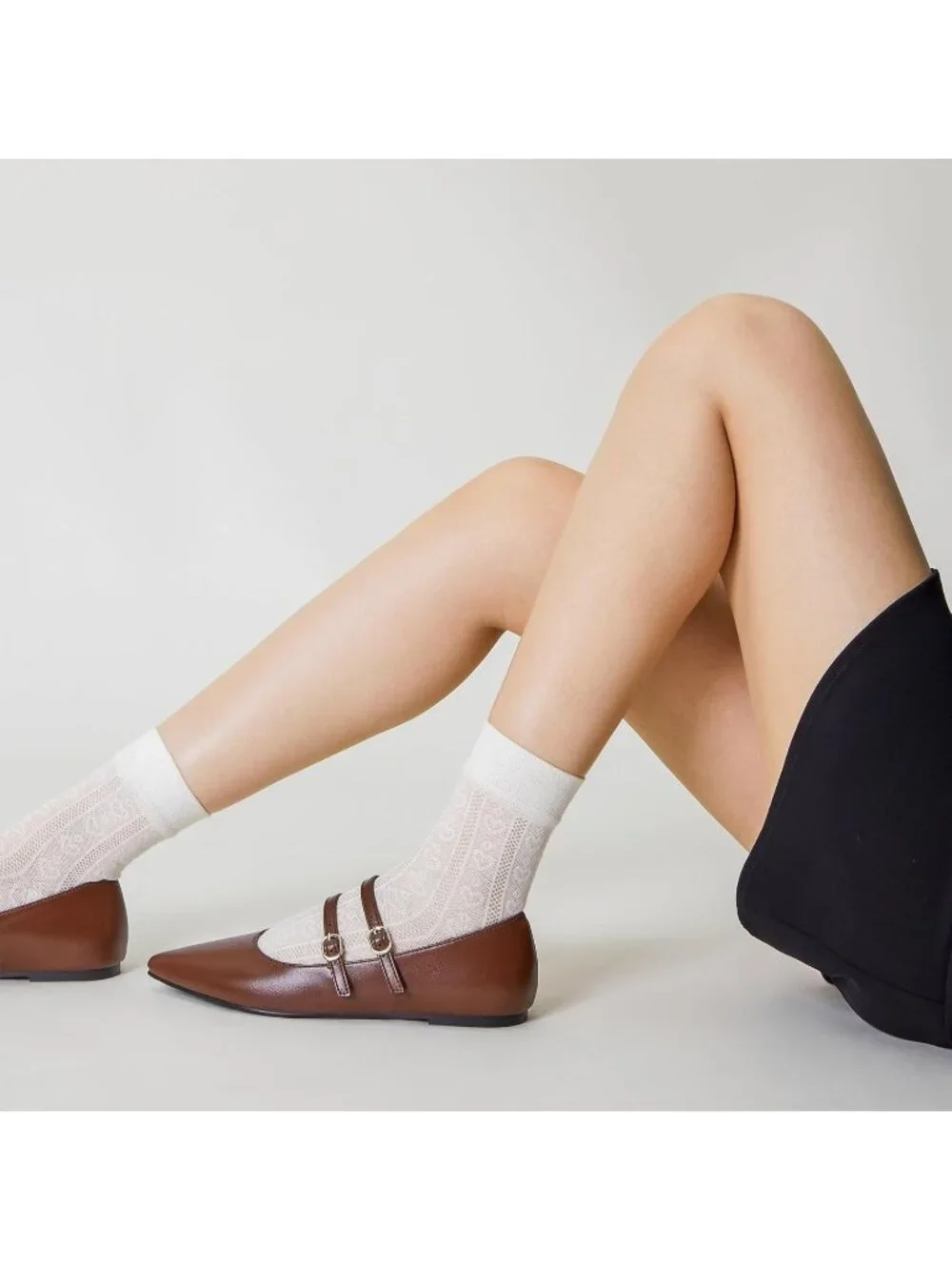 Women's Brown Mary Jane Shoes Women Closed Pointed Toe Ballet Flats Comfortable